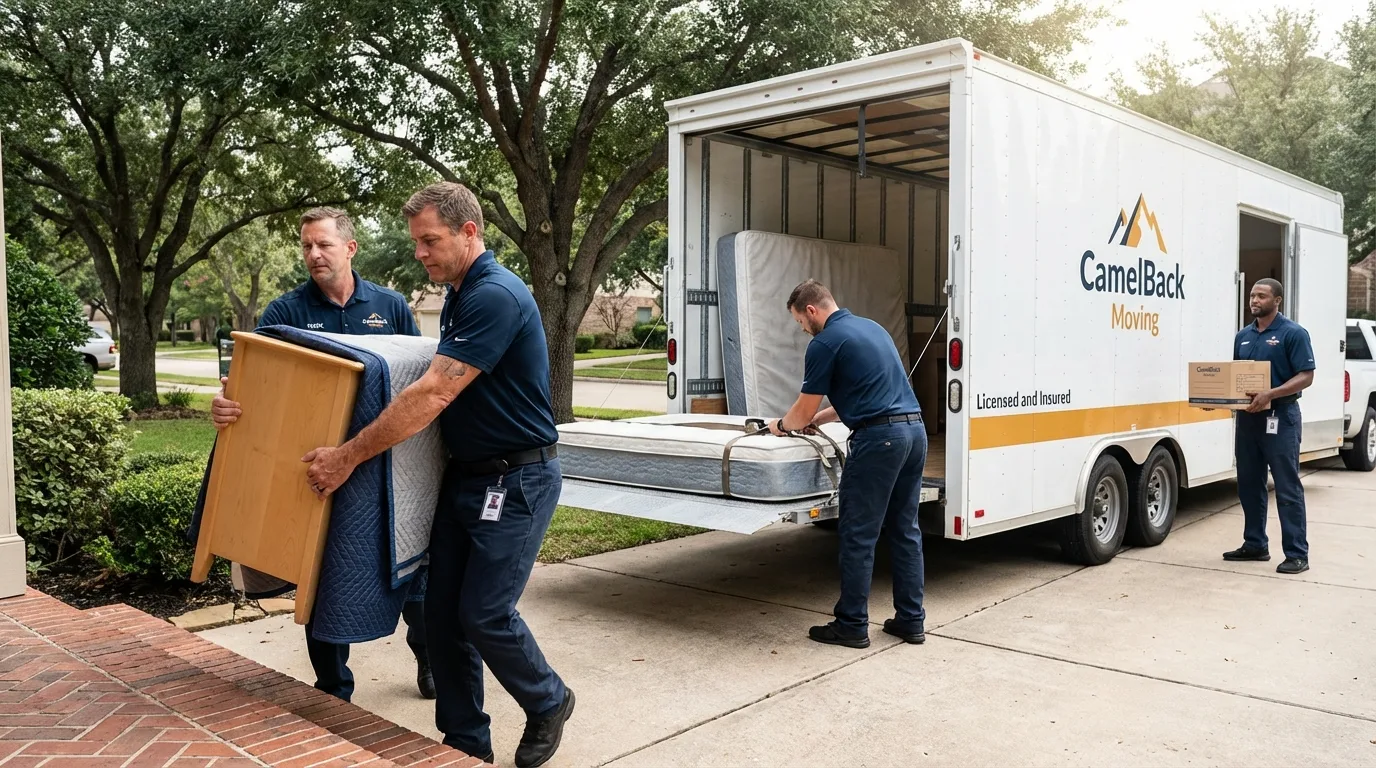 Crew loading residential truck for cross-state move from Kinsley, KS