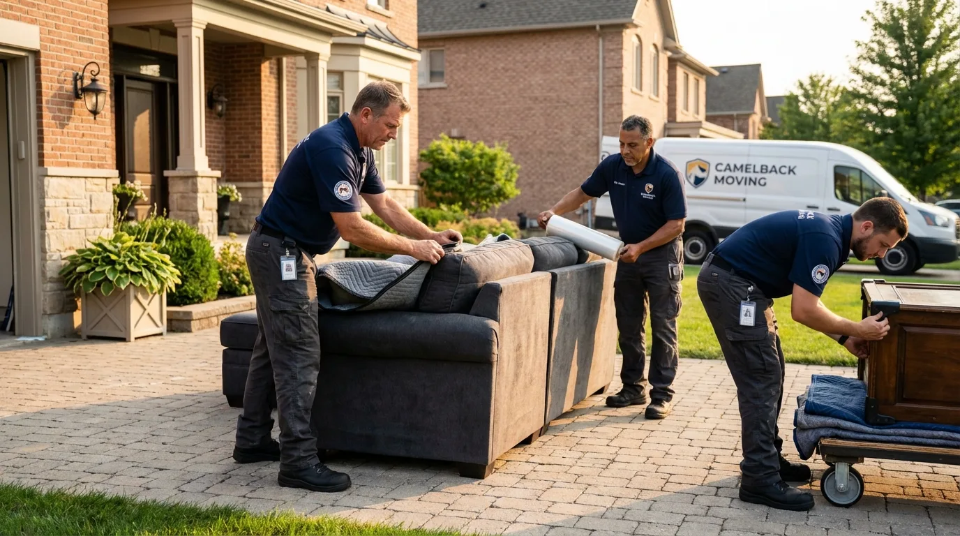 Large estate moving crew wrapping furniture in Kinsley, KS