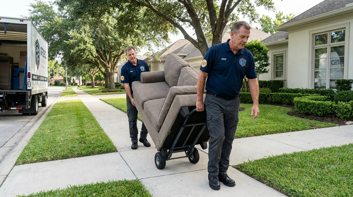 Local residential moving crew loading furniture in Kinsley, KS