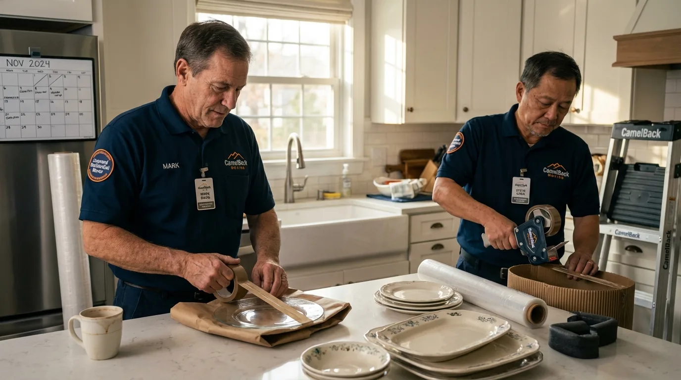 Professional crew packing kitchen dishware in Kinsley, KS